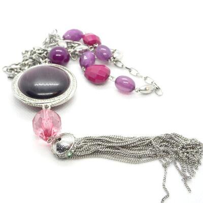 Silver, Pink & Purple Necklace, Different colors on each side 