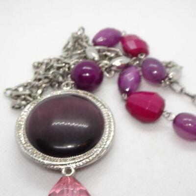 Silver, Pink & Purple Necklace, Different colors on each side 