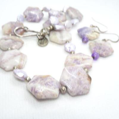 Natural Gem Stone Necklace & Earring Set Purple, Lavender, Great Easter Color! 