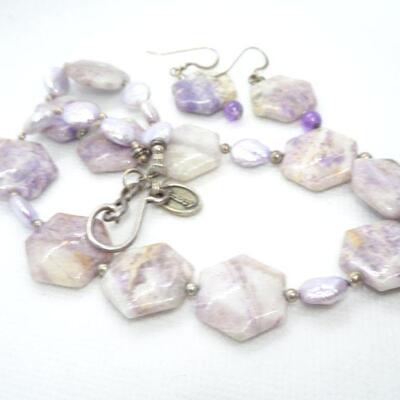 Natural Gem Stone Necklace & Earring Set Purple, Lavender, Great Easter Color! 