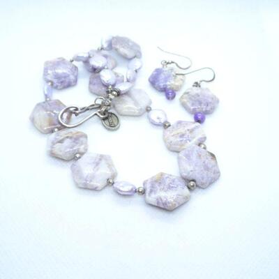Natural Gem Stone Necklace & Earring Set Purple, Lavender, Great Easter Color! 