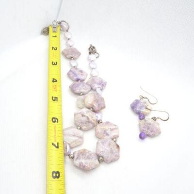 Natural Gem Stone Necklace & Earring Set Purple, Lavender, Great Easter Color! 