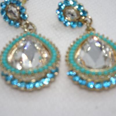 Beaded & Rhinestone Tear Drop Dangle Post Earrings