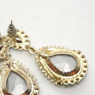 Beaded & Rhinestone Tear Drop Dangle Post Earrings
