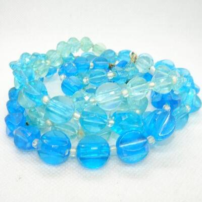 Mid Century Teal Chunk Beaded Necklace - Plastic 