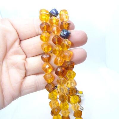 Amber Colored Mid Century Plastic Beaded Necklace 