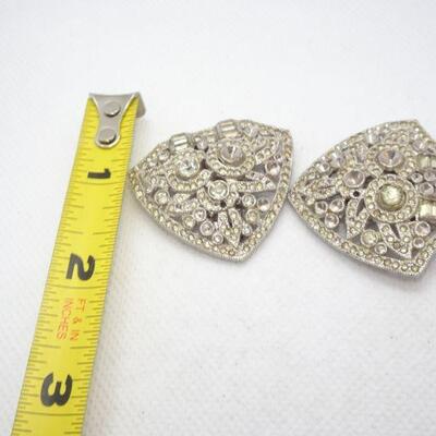 Art Deco Rhinestone Silver Tone Shoe Clips - Missing Stones 