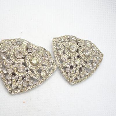 Art Deco Rhinestone Silver Tone Shoe Clips - Missing Stones 