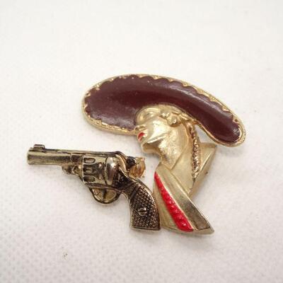 Annie Oakley Style Brooch & Gun Pin 