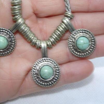 Silver Tone Faux Turquoise Necklace 