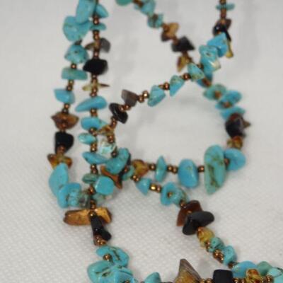 Turquoise & Brown Chip Necklace - Southwestern Style Necklace 