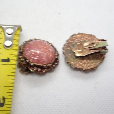 Pink Speckled Stone Clip Earrings 