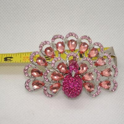 Adjustable Grand Pink Peacock Rhinestone Ring 