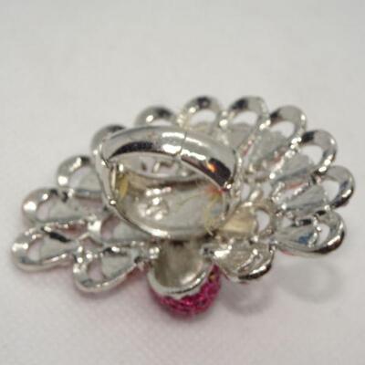 Adjustable Grand Pink Peacock Rhinestone Ring 