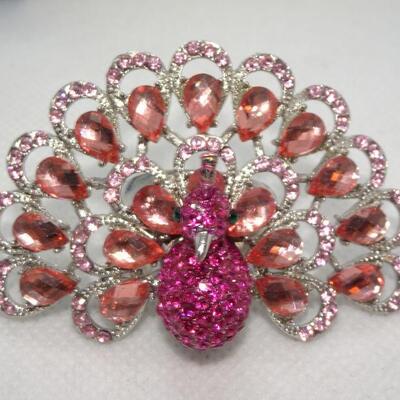 Adjustable Grand Pink Peacock Rhinestone Ring 