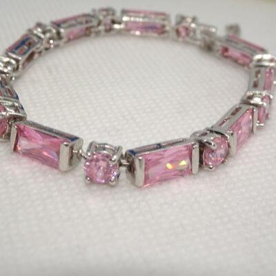Pink Rhinestone Silver Tone Bracelet 