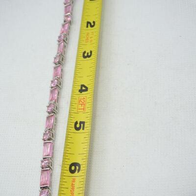 Pink Rhinestone Silver Tone Bracelet 