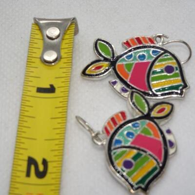 Kissing Fish, Rainbow Fish Dangle Earrings 