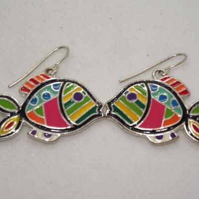 Kissing Fish, Rainbow Fish Dangle Earrings 