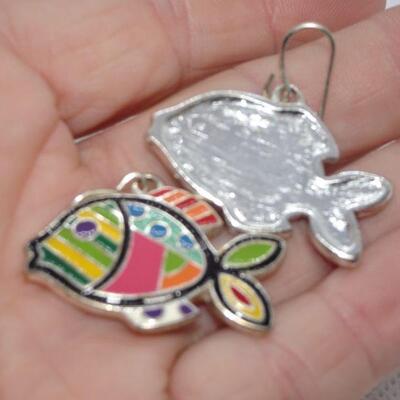Kissing Fish, Rainbow Fish Dangle Earrings 
