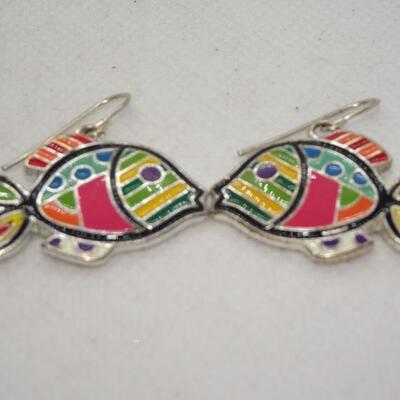 Kissing Fish, Rainbow Fish Dangle Earrings 