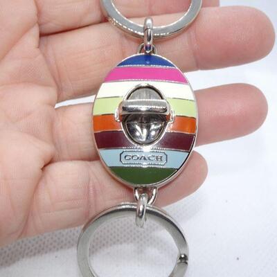 COACH Rainbow Striped Key Ring Holder 