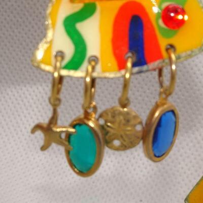 Brilliant Colorful Clip Angel Fish Dangle Earrings, Signed Maui 