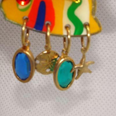 Brilliant Colorful Clip Angel Fish Dangle Earrings, Signed Maui 