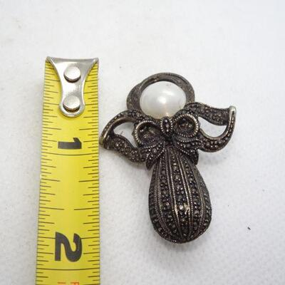 Signed Pearl Angel Pin, Silver Tone 1996