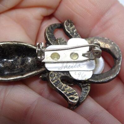 Signed Pearl Angel Pin, Silver Tone 1996