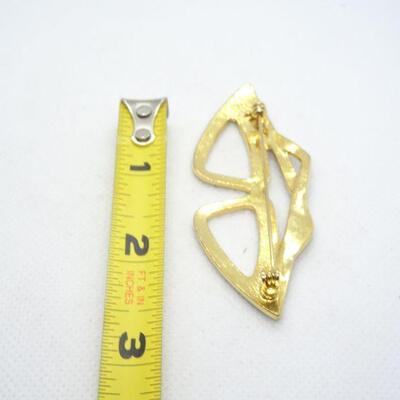Vintage Cat Eye Glasses Brooch Pin Black Enamel Gold Tone, Rhinestone