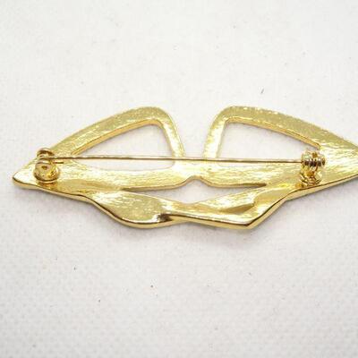 Vintage Cat Eye Glasses Brooch Pin Black Enamel Gold Tone, Rhinestone