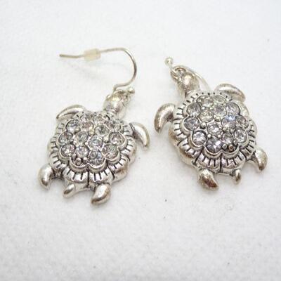 Silver Tone Rhinestone Hook Earrings 