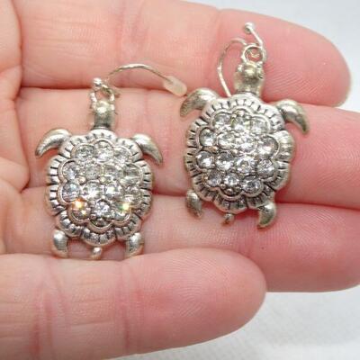 Silver Tone Rhinestone Hook Earrings 