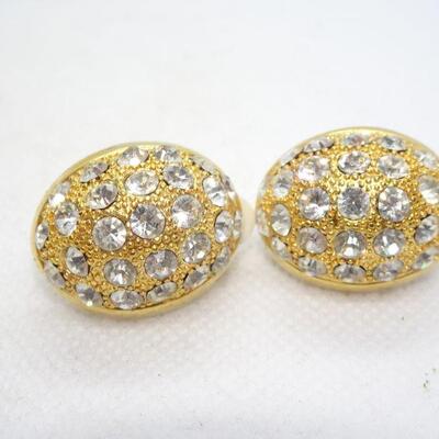 Gold Tone Rhinestone Clip Earrings 