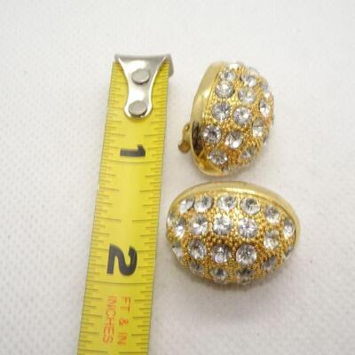 Gold Tone Rhinestone Clip Earrings 