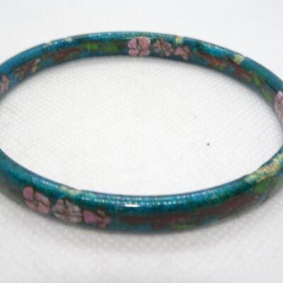 Teal Green CloisonnÃ©  Floral Bangle Bracelet 
