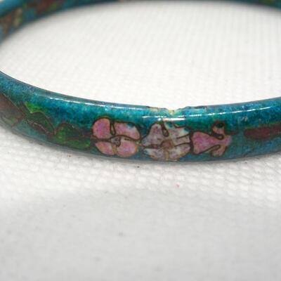 Teal Green CloisonnÃ©  Floral Bangle Bracelet 