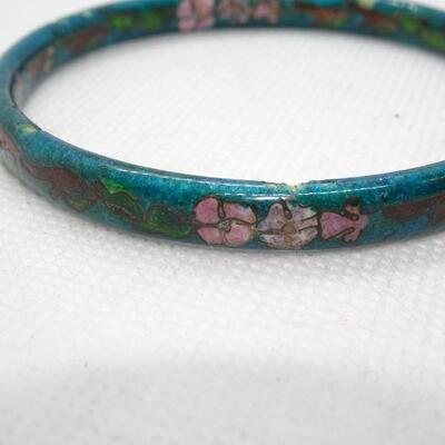 Teal Green CloisonnÃ©  Floral Bangle Bracelet 
