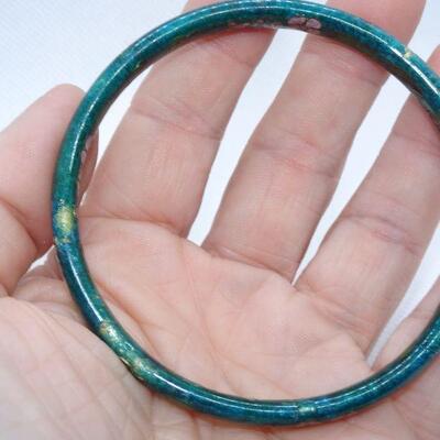 Teal Green CloisonnÃ©  Floral Bangle Bracelet 