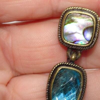 Sapphire Blue & Abalone Seashell Post Earrings 