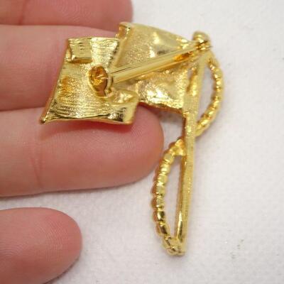 God Bless American Gold Tone Flying USA Flag Pin 
