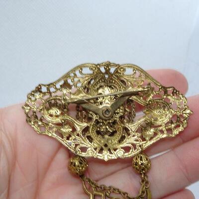 Victorian Filigree Collar Brooch, Green Stone - Beautiful! - Reserve 