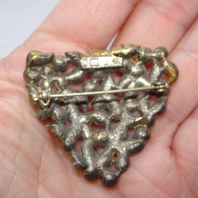 Art Nuevo Rhinestone & Pearl Brooch Pin, Triangle Design