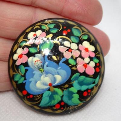 Gorgeous Hand Painted Russian Floral Brooch 