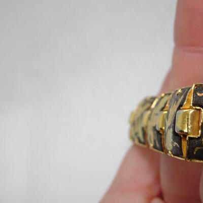 Engraved Gold Tone Link Cuff Bracelet