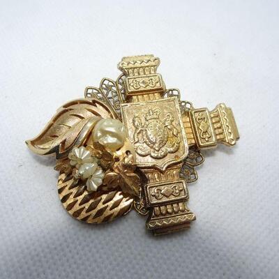 Victorian Style Handmade Cluster Brooch Gold Tone 