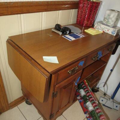 Drop Leaf Wood Wooden Server on Wheels Castors -  31 Tall, 18 Deep, 35 Long with drop leaves down - Item # 117