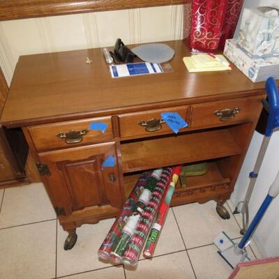 Drop Leaf Wood Wooden Server on Wheels Castors -  31 Tall, 18 Deep, 35 Long with drop leaves down - Item # 117