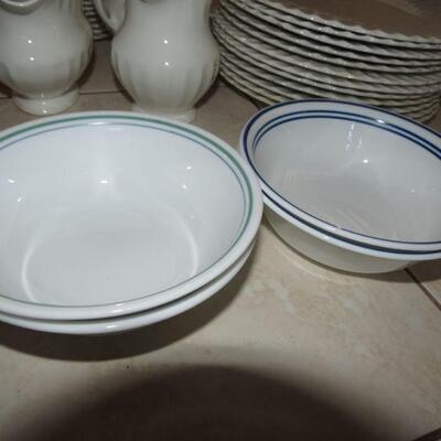 Four Correlle Cereal Bowls 2 Blue Stripes 2 Green Stripes - Item # 119